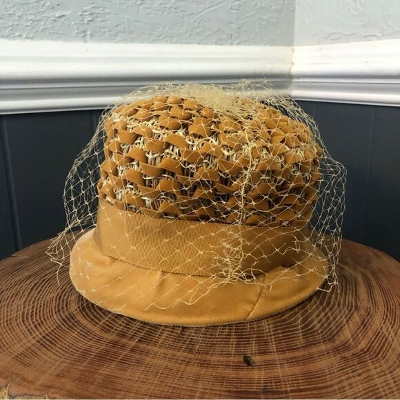 Vintage Mustard Yellow Velvet bucket Style Hat with Netting - Picture 8 of 12